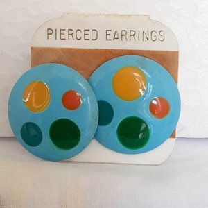 Vintage round enamel pierced earrings